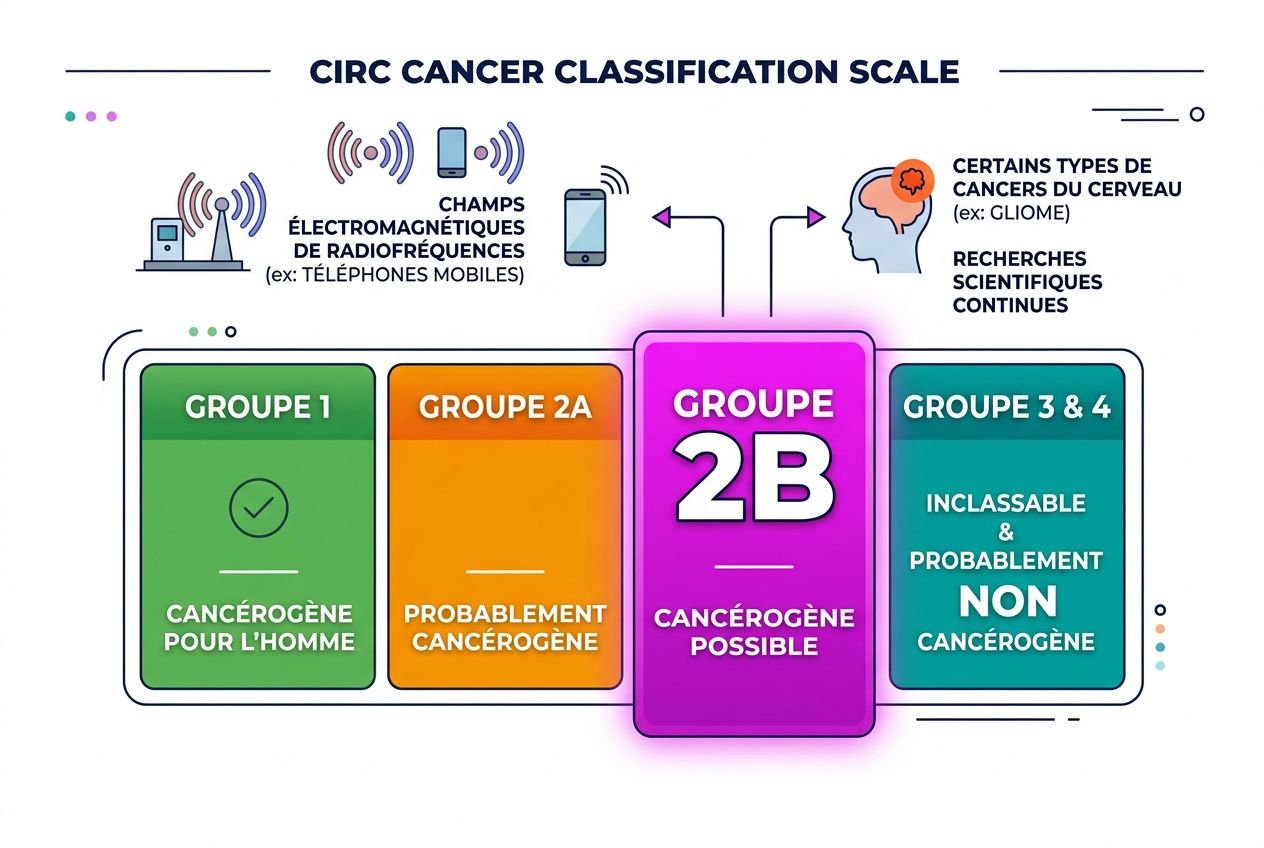 Classification du cancer par le CIRC, avec le Groupe 2B mis en évidence
