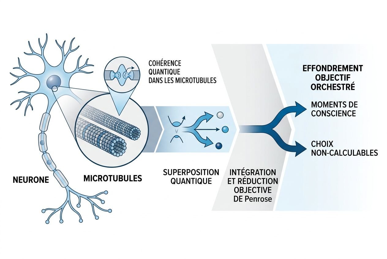 Neurone et microtubules illustrant le lien entre conscience quantique et physique quantique selon le modèle Orch-OR.