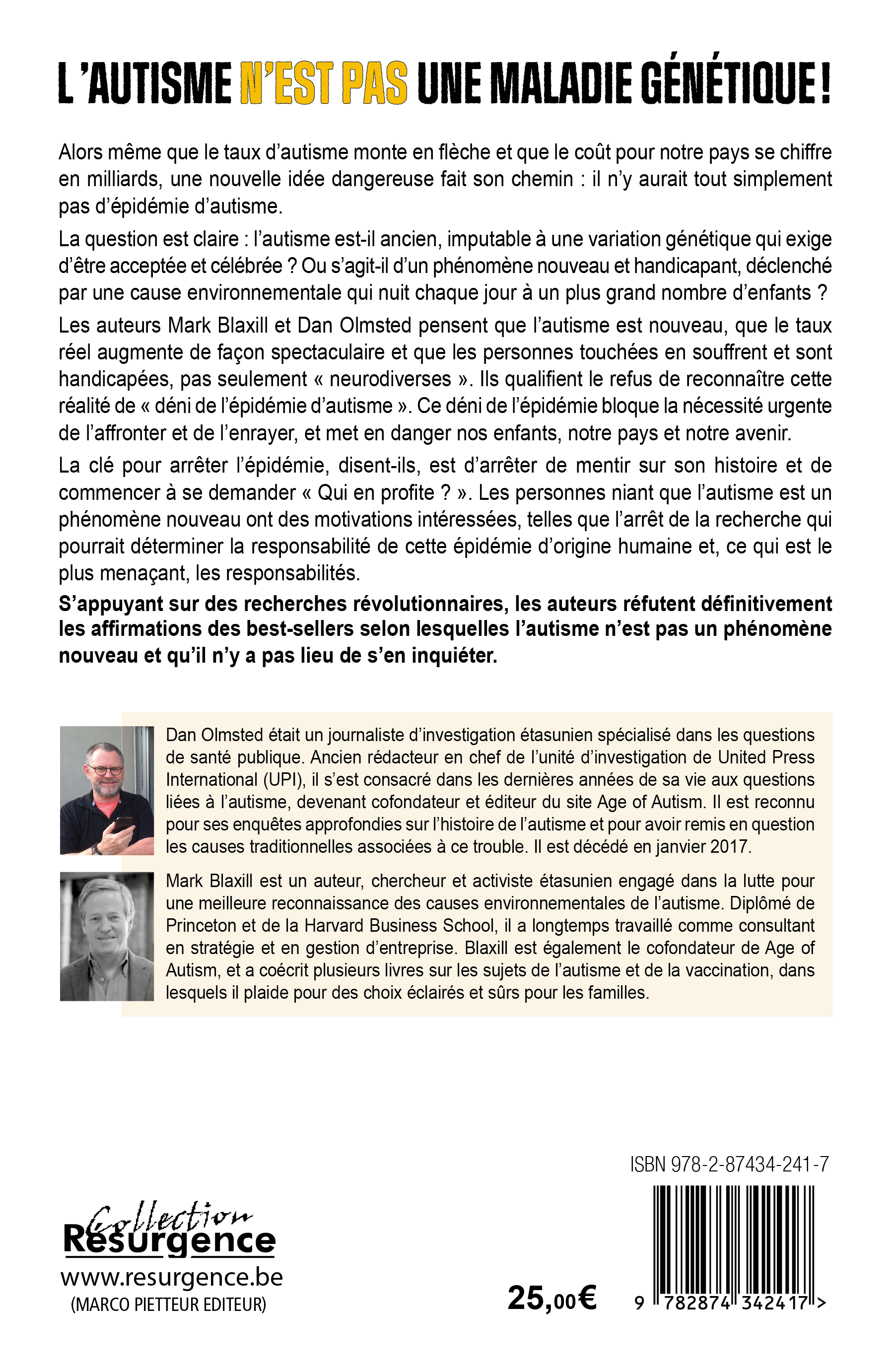 Couverture d'un guide sur les compléments alimentaires pour enfant autiste, avec portraits des auteurs et extraits de texte, publié aux Éditions marco pietteur.